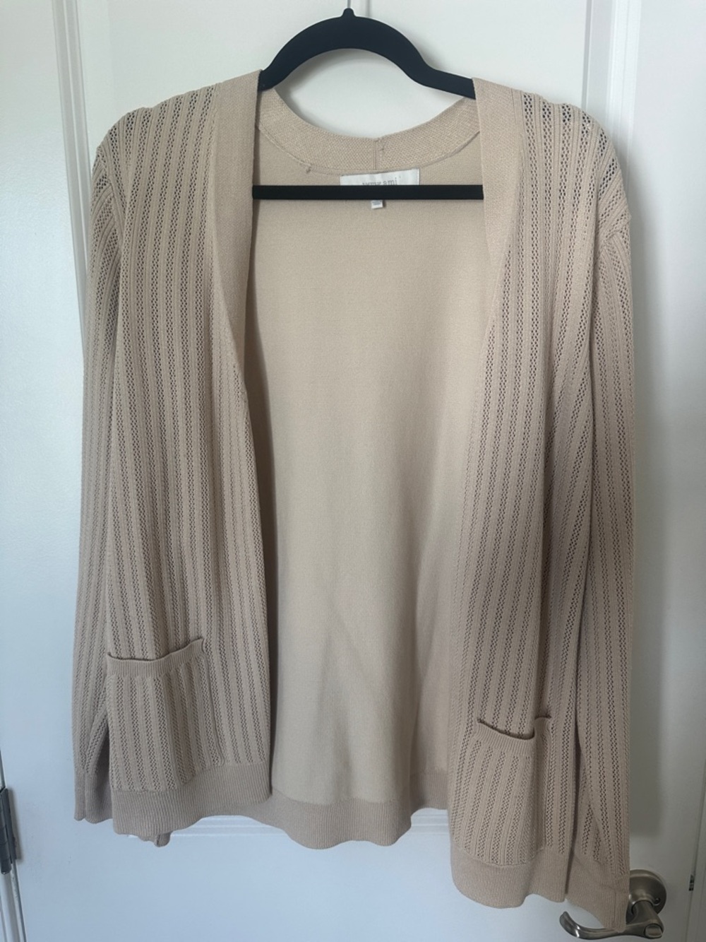Verve Ami Beige Open-Front Knit Cardigan